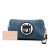 Secondhand Miu Miu Denim Embroidered Logo Wristlet Pouch