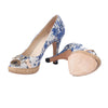 Gucci White & Blue Floral Canvas Horsebit Platform Pumps - '10s