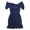 Secondhand Prada Mini Blue Dress with Off-the-Shoulder Neckline and Ruffled Hem- '10s