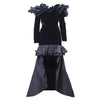 Secondhand Yves Saint laurent Black Velvet Dress with Ruffle Shoulders and High-Low Skirt - '90s