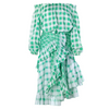 second hand Yves Saint Laurent Green Plaid Peasant Blouse Wrap Skirt Set - '70s