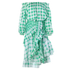 Secondhand Yves Saint Laurent Green Plaid Peasant Blouse Wrap Skirt Set - '70s