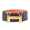 Secondhand Hermes Orange/Chocolat Togo and Box Leather H Buckle Reversible Belt -'00s