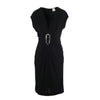 Secondhand Hermès Black Draped Jersey Dress with Oversized Silver Hook Buckle – ’00s