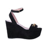 Secondhand Gucci Black Suede Horsebit Platform Ankle Strap Wedges - '10s