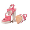 Secondhand Casadei Pink Nubuck Leather Ankle Strap Espadrille Sandals- '10s