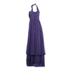 Secondhand Miu Miu Long Purple Sleeveless Dress with Ruffle Straps and Tiered Pleated Skirt - '10s