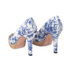 Gucci White & Blue Floral Canvas Horsebit Platform Pumps - '10s