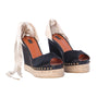 second hand Marc Jacobs Black Studded Espadrille Wedges with Ankle Ribbon Ties