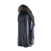 Secondhand Yves Saint Laurent Black Leather Coat with Silver Fox Fur Trim -'90s