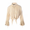 Secondhand Roberto Cavalli Beige Suede Lace-Trim Tie-Front Blouse - '00s
