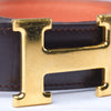 Secondhand Hermes Orange/Chocolat Togo and Box Leather H Buckle Reversible Belt -'00s