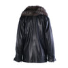 Secondhand Yves Saint Laurent Black Leather Coat with Silver Fox Fur Trim -'90s