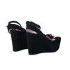 Secondhand Gucci Black Suede Horsebit Platform Ankle Strap Wedges - '10s