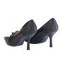 secondhand Chanel Black Leather & Canvas Bow Pointed-Toe Pumps - '90s