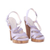 Secondhand Casadei Lavender Leather Platform Sandals with Sculpted Wooden Heel - '10s