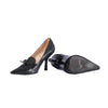 secondhand Chanel Black Leather & Canvas Bow Pointed-Toe Pumps - '90s