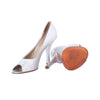 Secondhand Louis Vuitton Silver Matte Metallic Leather Open Toe Heels Rhinestone Shoes - '00s