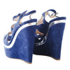 second hand Miu Miu Cut-Out Wedge Platform Sandals In Blue Suede