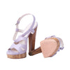 Secondhand Casadei Lavender Leather Platform Sandals with Sculpted Wooden Heel - '10s
