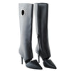 second hand Salvatore Ferragamo Black Cutout Leather Eyelet Knee Boots