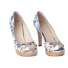 Gucci White & Blue Floral Canvas Horsebit Platform Pumps - '10s
