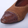 second hand Brown Leather Ballet Flats With Croc-Effect Toe