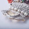 Vintage Giardinetto Multi-Gem Diamond, Coral & Pearl Flower Basket Brooch