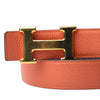 Secondhand Hermes Orange/Chocolat Togo and Box Leather H Buckle Reversible Belt -'00s