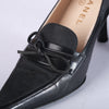 secondhand Chanel Black Leather & Canvas Bow Pointed-Toe Pumps - '90s