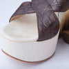Secondhand Casadei Brown Crocodile Effect Leather Wedge Sandals - '10s