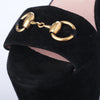 second hand Gucci Black Suede Horsebit Platform Ankle Strap Wedges