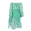 second hand Yves Saint Laurent Green Plaid Peasant Blouse Wrap Skirt Set - '70s