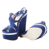 second hand Miu Miu Cut-Out Wedge Platform Sandals In Blue Suede