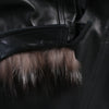 Secondhand Yves Saint Laurent Black Leather Coat with Silver Fox Fur Trim -'90s