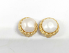 Chanel Vintage Round Clip-On Earrings Metal with Faux Pearl