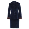 Secondhand Blumarine Navy Velvet Skirt Suit With Fur Cuffs - '00s