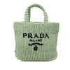 Secondhand Prada Small Raffia Effect Crochet Embroidered Logo Tote