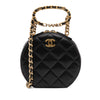 Secondhand Chanel Quilted Lambskin Oval Logo Chain Top Handle Round Clutch on Chain