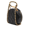Secondhand Chanel Quilted Lambskin Oval Logo Chain Top Handle Round Clutch on Chain