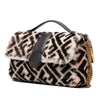 Fendi Zucca Shearling Double F Baguette Satchel Secondhand