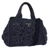 Secondhand Prada Canapa Navy Wood Bag