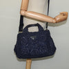 Secondhand Prada Canapa Navy Wood Bag
