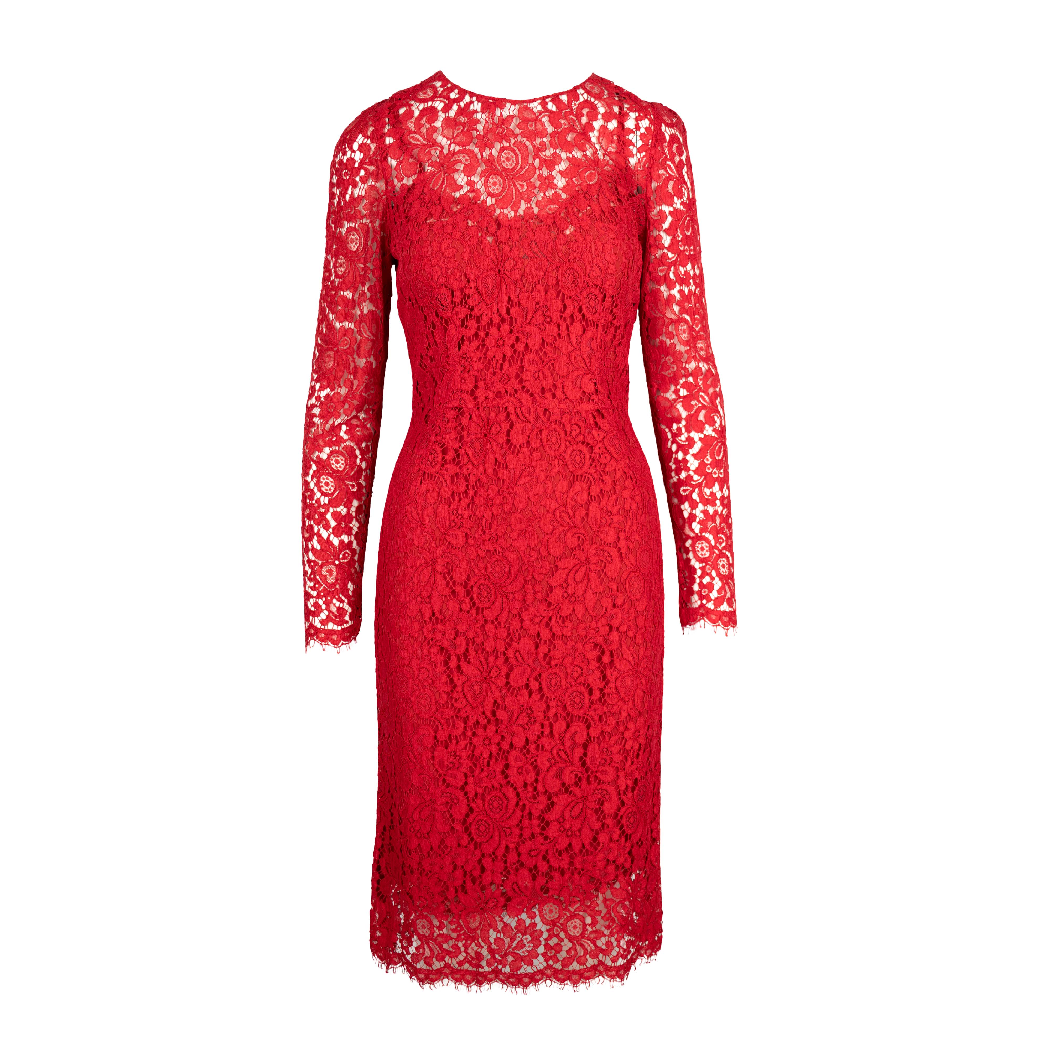 Dolce & Gabbana Red Embroidered Lace Dress - '10s Dolce & Gabbana Red Embroidered Lace Dress - '10s