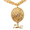 Chanel Gold Plated Double Chain Horse Medallion Pendant Necklace Secondhand