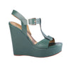 Secondhand Santoni Rose Collection Green Leather Platform Wedge Sandals - '10s