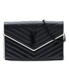 Saint Laurent Bicolor Grain De Poudre Chevron Monogram Monochrome Envelope Chain Wallet Secondhand