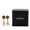 Chanel Gold Plated Clover Faux Pearl Dangling Clip on Earrings Secondhand