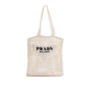 Prada Raffia Effect Crochet Logo Embroidered Tote Secondhand
