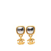 Chanel CC Gold Plated Square Silver Stone Drop Clip On Earrings Secondhand